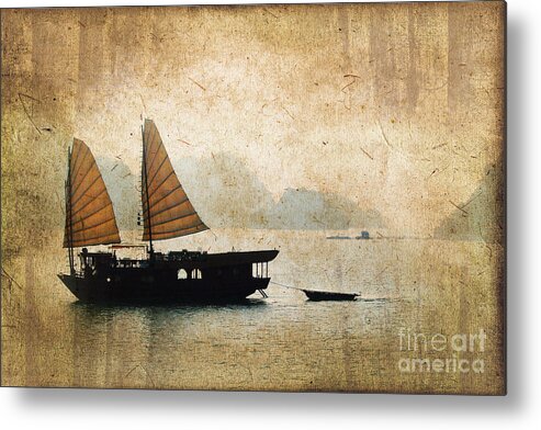 Vietnam Metal Print featuring the photograph Halong Bay vintage by Delphimages Photo Creations