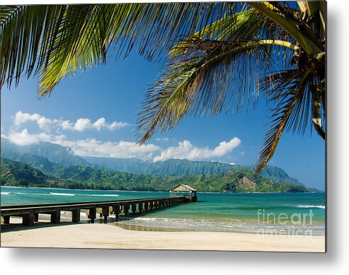 Bay Metal Print featuring the photograph Hanalei Pier and beach by M Swiet Productions