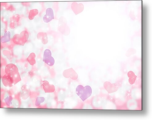 Holiday Metal Print featuring the drawing Happy Valentine's Day background of pastel pink, purple hearts and light. by Fstop123