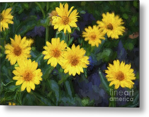 Andee Design Yellow Daisy Metal Print featuring the photograph Happy Yellow Flowers Painterly by Andee Design