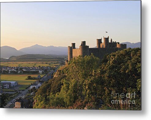 Sunset Harlech Castle With Mount Snowdon Wales Uk Snowdonia Metal Print featuring the photograph Harlech Castle Wales by Julia Gavin