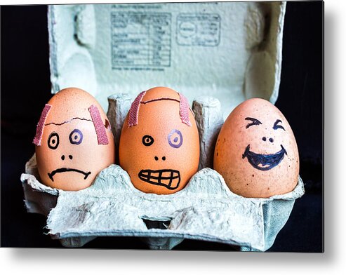 Eggs Metal Print featuring the photograph Headache Eggs. by Gary Gillette
