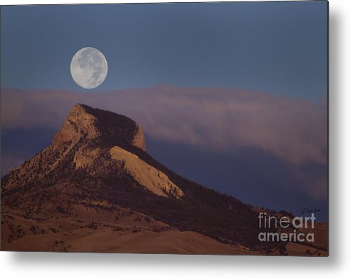 Heart Mountain Metal Print featuring the photograph Heart Mountain And Full Moon-Signed-#0325 by J L Woody Wooden