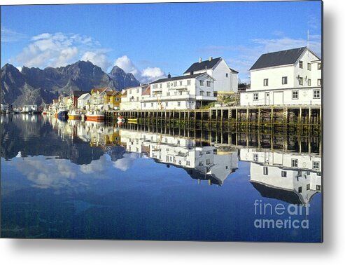 Village Metal Print featuring the photograph Henningsvaer harbour by Heiko Koehrer-Wagner