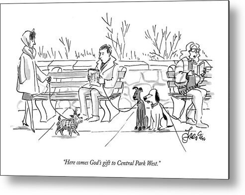 
(one Dog Metal Print featuring the drawing Here Comes God's Gift To Central Park West by Edward Frascino