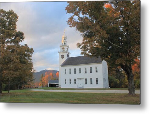 Monadnock Region Metal Print featuring the photograph Historic Jaffrey Meetinghouse and Mount Monadnock Early Autumn by John Burk