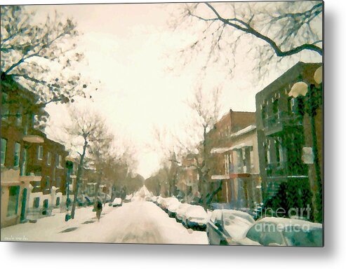 Montreal Metal Print featuring the painting Hiver Psc Winter In The Point Snowy Day Paintings Montreal Art Cityscenes Brick Houses Snowed In by Carole Spandau