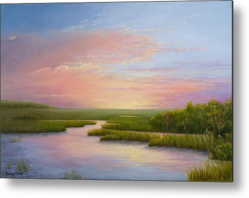 Sunset Over Marsh At Huntington Beach State Park At Coastal South Carolina Metal Print featuring the painting Huntington Inspiration by Audrey McLeod