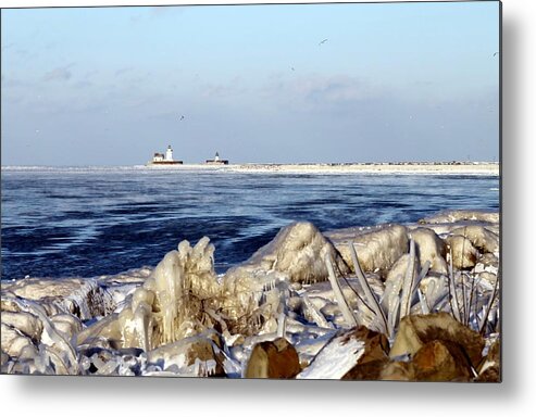 Water Metal Print featuring the photograph Icey Lake Erie by Wendy Gertz