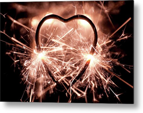 Firework Display Metal Print featuring the photograph Illuminated Heart Shaped Sparkler by 400tmax