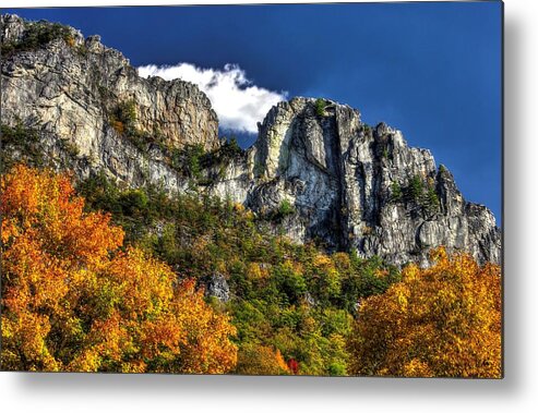 West Virginia Metal Print featuring the photograph Imposing Seneca Rocks - Seneca Rocks National Recreation Area WV Autumn Mid-Afternoon by Michael Mazaika