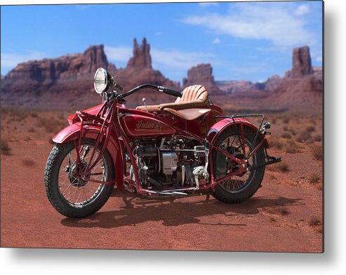 Indian Motorcycle Metal Print featuring the photograph Indian 4 Sidecar 2 by Mike McGlothlen