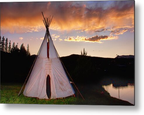 Teepee Metal Print featuring the photograph Indian Teepee Sunset by James BO Insogna