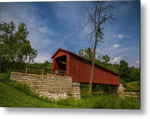 Indiana Metal Print featuring the photograph Indiana - Cataract Falls Covered Bridge Owen County - horiz by Ron Pate