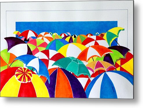 Umbrellas Spread Across An Italian Beach Metal Print featuring the painting Italian Beach by Thomas Gronowski