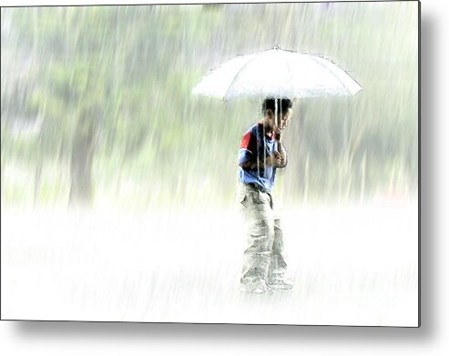 Children Metal Print featuring the photograph It's Raining Outside by Heiko Koehrer-Wagner