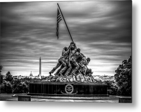 Iwo Jima Monument Metal Print featuring the photograph Iwo Jima Monument Black and White by David Morefield