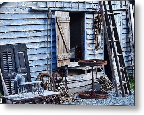 Barn Metal Print featuring the photograph Blue Barn Entrance at Jaynes Reliable Antiques and Vintage by Kim Bemis