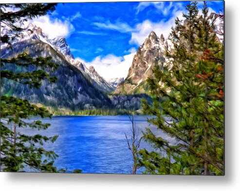 Grand Tetons Metal Print featuring the painting Jenny Lake by Michael Pickett