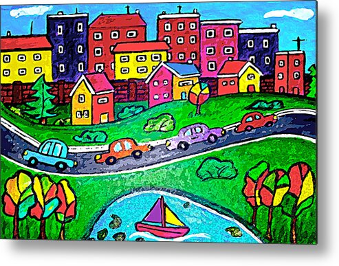 Houses Metal Print featuring the painting Just Another Sunday Drive by Monica Engeler