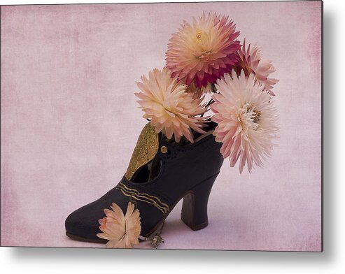 Straw Flowers And Shoe Still Life Metal Print featuring the photograph Just One Shoe by Sandra Foster