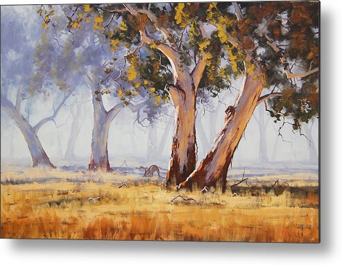Eucalyptus Trees Metal Print featuring the painting Kangaroo Grazing by Graham Gercken