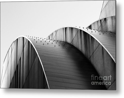Kauffman Center For The Performing Arts Metal Print featuring the photograph Kauffman Center Black and White Curves Photography by Catherine Sherman