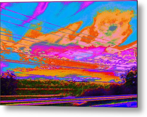 Super Bright Land-waterscape Cloudscape Photo Digitally Manipulated Contemporary Modern Metal Print featuring the digital art Kennebec River Neon by Priscilla Batzell Expressionist Art Studio Gallery