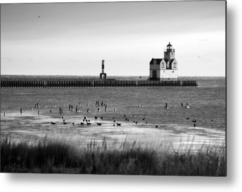 Lighthouse Metal Print featuring the photograph Kewaunee Lighthouse in BandW by Bill Pevlor
