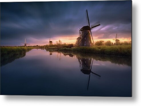 Netherlands Metal Print featuring the photograph Kinderdijk Windmills by Jes?s M. Garc?a