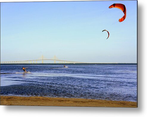 Fort Desota State Park Metal Print featuring the photograph Kite Surfing by Laurie Perry