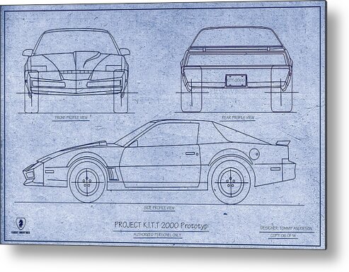 Knight Rider Metal Print featuring the digital art KITT 2000 Blueprint by Tommy Anderson