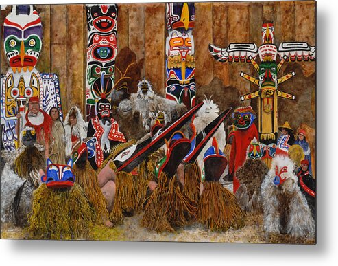 Kwakiutal Indians Totem Poles Masks And Costumes Metal Print featuring the painting Kwakiutal by Will Roat