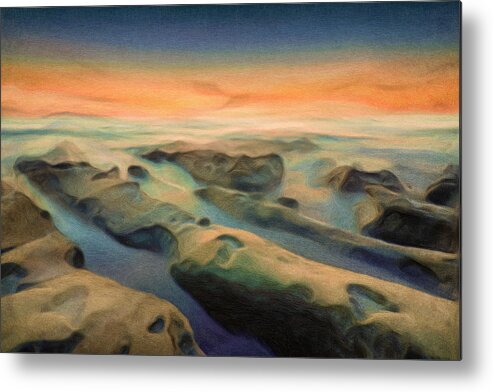Sunset Texture Seascape Painting Photography Tide Pools Metal Print featuring the mixed media La Jolla Reimagined by Joel Olives