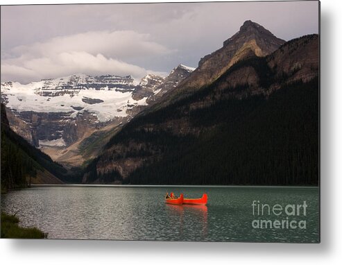 Lake Louise Metal Print featuring the photograph Lake Louise Canoes by Chris Scroggins