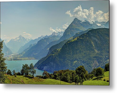 Tranquility Metal Print featuring the photograph Lake Lucerne And The Alps In Switzerland by Tatyana Diamantine