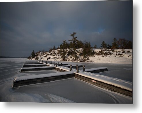 Dock Frozen In Lake Metal Print featuring the photograph Lake Muskoka by David Barker
