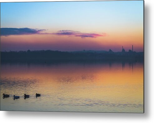 Panoramic Metal Print featuring the photograph Lake Sunset by Deimagine