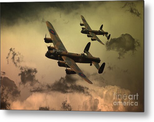 Raf Lancaster Bomber Metal Print featuring the digital art Lancaster Fire In The Sky by Airpower Art