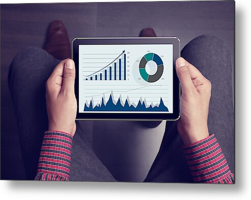 Strategy Metal Print featuring the photograph Lap point of view of man holding tablet by Triloks