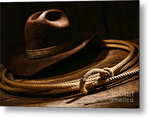 Cowboy Hat Metal Print featuring the photograph Lariat and Hat by Olivier Le Queinec