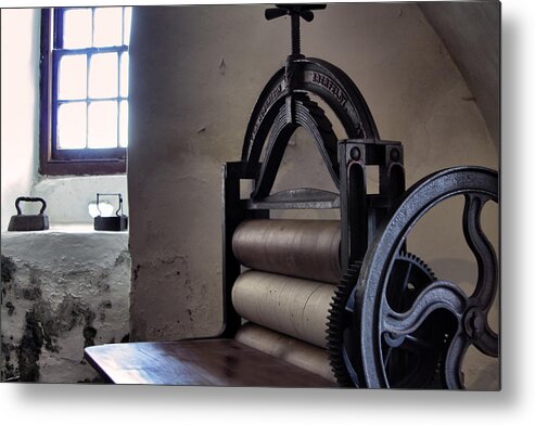 Antique Metal Print featuring the photograph Laundry Press by Jason Politte