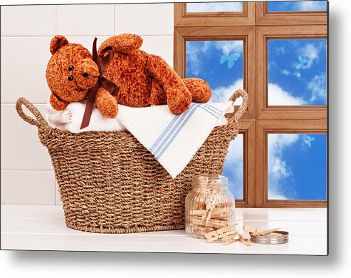 Laundry Metal Print featuring the photograph Laundry With Teddy by Amanda Elwell