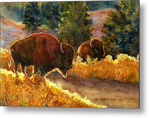 Buffalo Metal Print featuring the painting Lazy Afternoon Custer State Park SD by Marguerite Chadwick-Juner