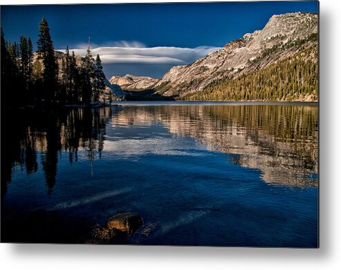 Lake Water Reflection Mountains Trees Forest Clouds Sky Blue eastern Sierra sierra Nevada Yosemite national Park California Landscape Scenic Nature Clear Day Metal Print featuring the photograph Lenticular at Tenaya Lake by Cat Connor