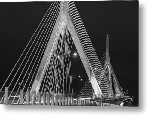 Zakim Metal Print featuring the photograph Leonard P. Zakim Bunker Hill Memorial Bridge BW by Susan Candelario