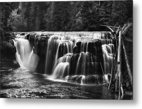 Autumn Metal Print featuring the photograph Lewis River Lower Falls black and White by Mark Kiver