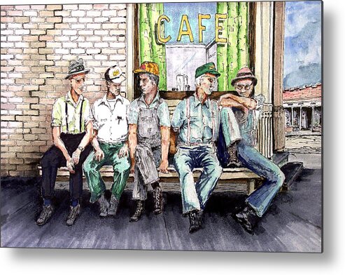 People Metal Print featuring the painting Liar's Bench by Sam Sidders