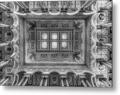 Beaux Arts Metal Print featuring the photograph Library Of Congress Main Hall Ceiling BW by Susan Candelario