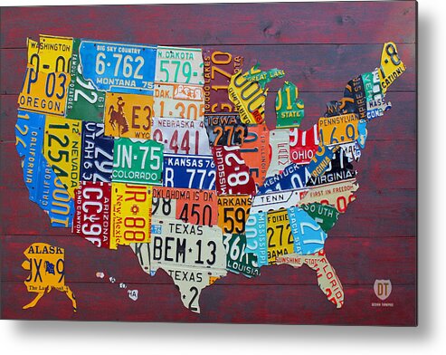 Art Metal Print featuring the mixed media License Plate Map of The United States by Design Turnpike